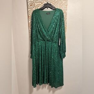 Tahari by Authur S Levine Long Sleeve Sequin Women’s Dress Emerald Green 18W